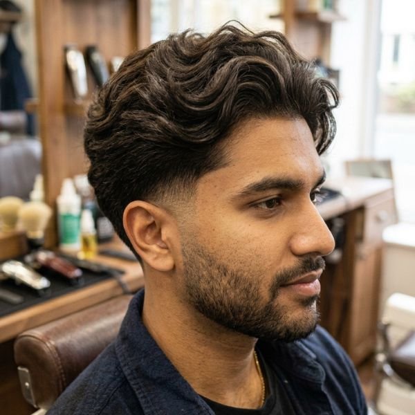 Fluffy Wavy Hair with Low Taper