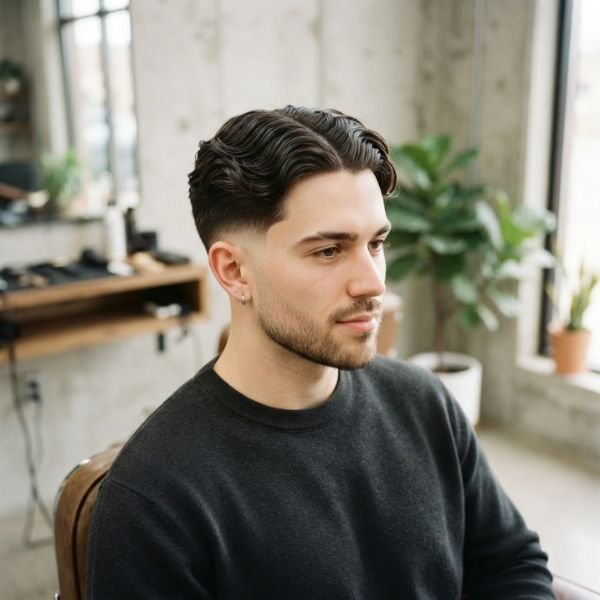 Middle Part Wavy Low Taper Fade