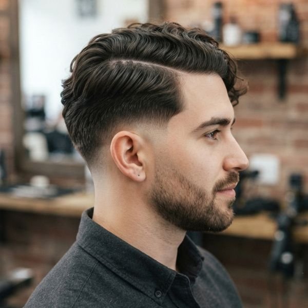 Side Part Wavy Low Taper Fade