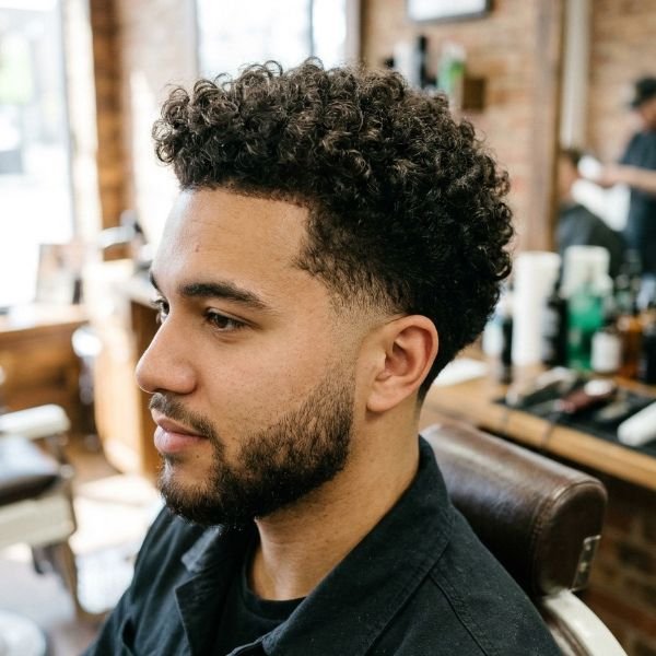 1. Classic curly mid taper