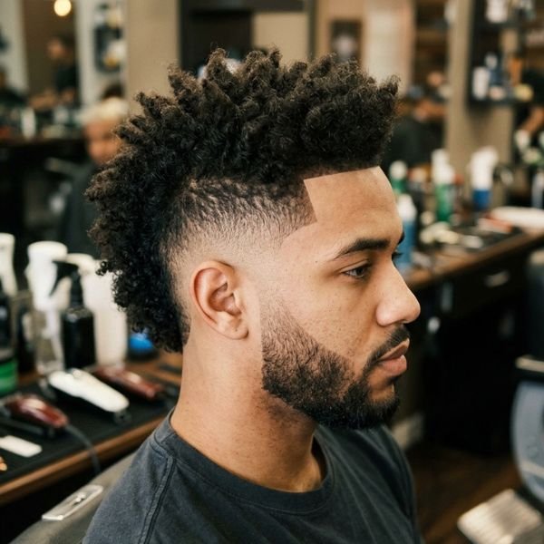 Burst fade mohawk or faux hawk